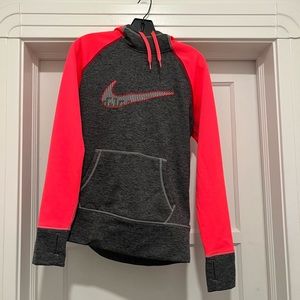 NIKE Therma Fit fleece lined Grey and neon pinkish orange hoodie, SzM